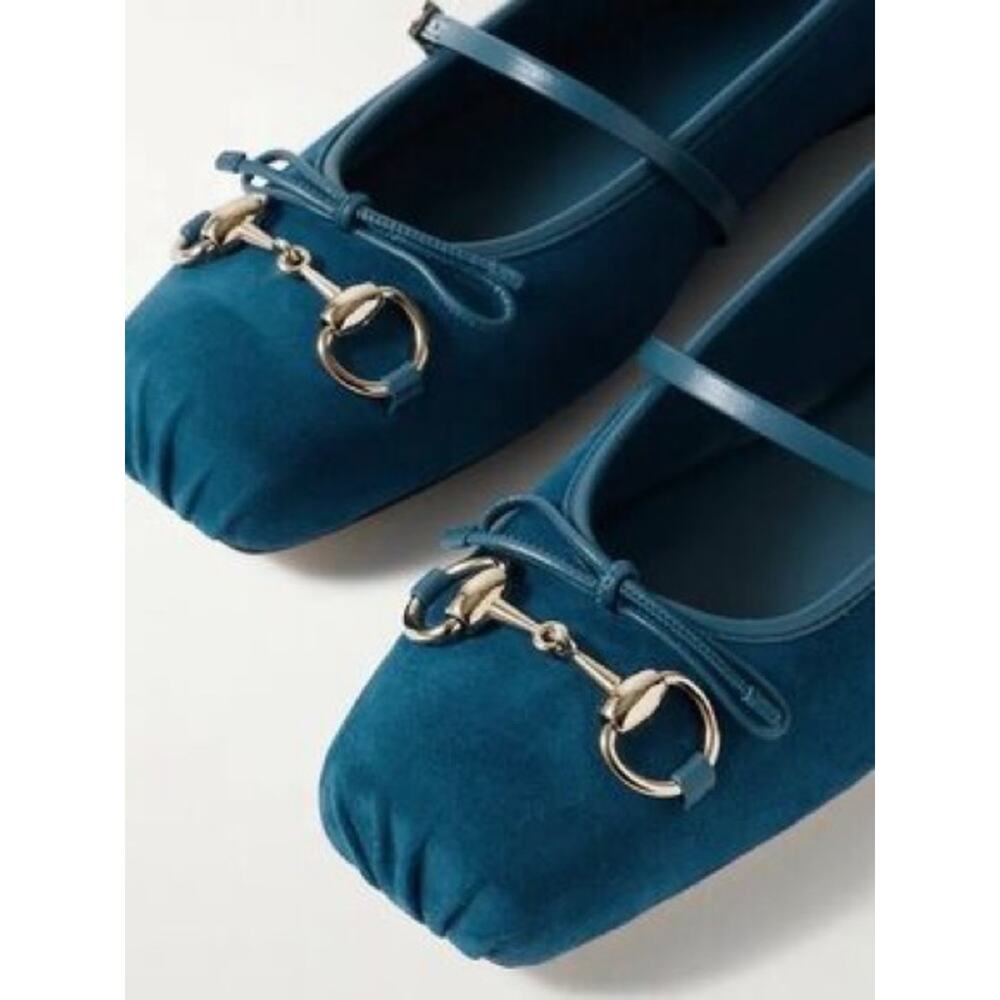 Gucci Teal blue Suede Horsebit Mary Jane Flats 38.5 - Picture 8 of 10